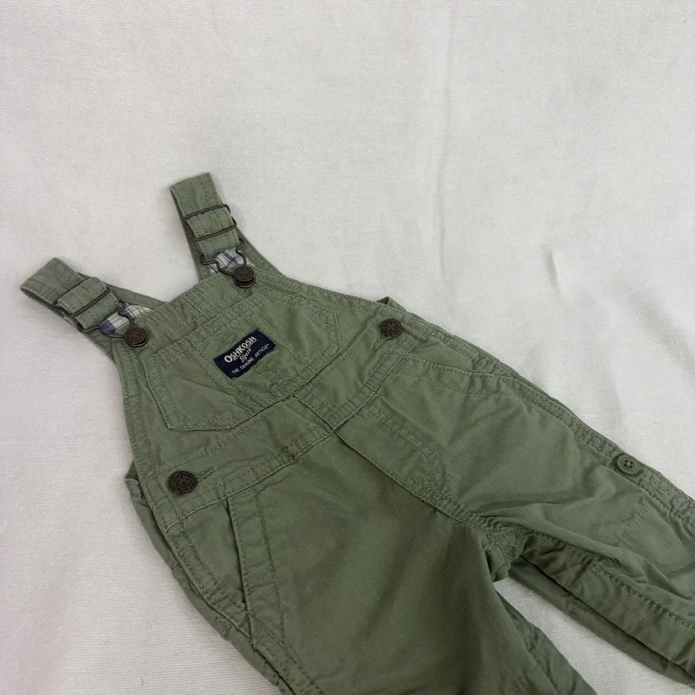 OshKosh B'gosh Cotton Green Overall One-Piece Outfit Sleeveless 3M Baby Snaps
